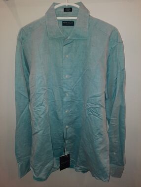 NWT Peter Millar Light Blue Linen Button-Down Shirt Size XL